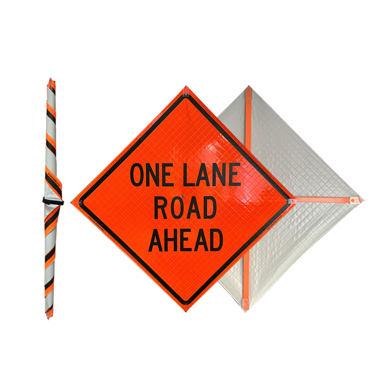 48 Inch One Lane Road Ahead Roll Up Reflective Traffic Sign - 